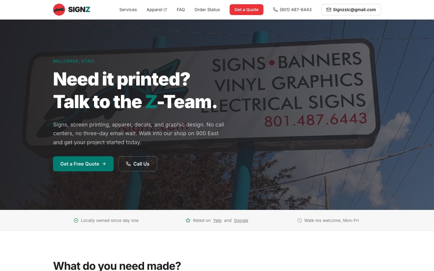 SignZ website and quote experience